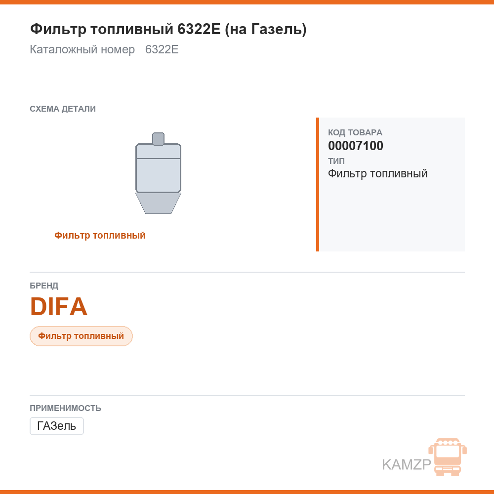 Фильтр топливный difa 6322е (на на ГАЗель)