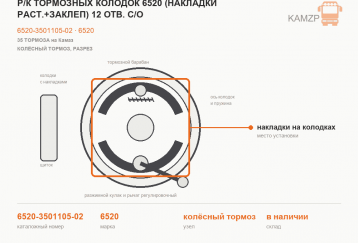 Р/к тормозных колодок 6520 (накладки раст.+заклеп) 12 отв. с/о фото