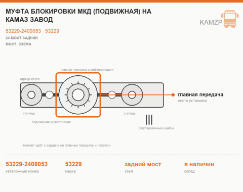 Муфта блокировки мкд (подвижная) на КАМАЗ завод, каталожный номер 53229-2409053