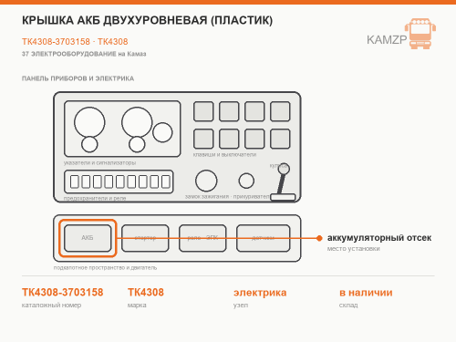 Крышка акб двухуровневая (пластик), каталожный номер ТК4308-3703158