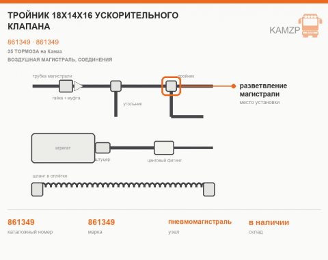 Тройник 18х14х16 ускорительного клапана - фото