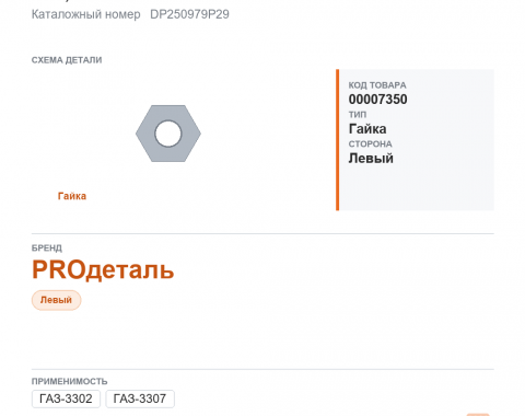 Гайка м16х1,5 рулевого наконечника дл на ГАЗель а/м газ 53, 3307, 3302 proдеталь, каталожный номер DP250979P29