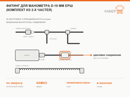Фитинг для манометра D-10 мм ерш (комплект из 2-х частей) фото
