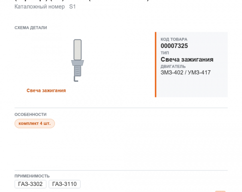Свеча для ГАЗель а/м газ 3302, 3110 дв.402, уаз дв.417-421 (карбюр.) (0.7) hola (блист. к-кт. 4шт.)