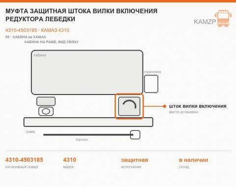 Муфта защитная штока вилки включения редуктора лебедки, каталожный номер 4310-4503185