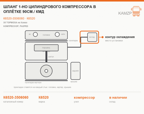 Шланг 1-но цилиндрового компрессора в оплётке 90см./ КМД, каталожный номер К6520-3506060