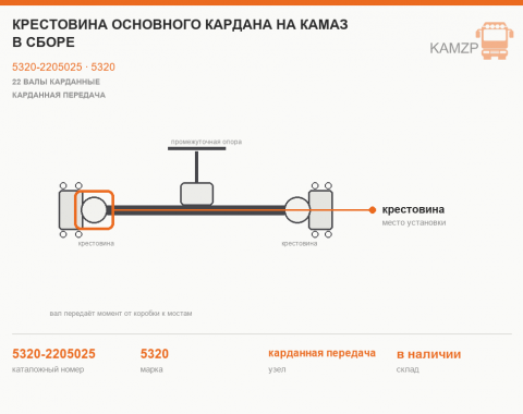 Крестовина основного кардана на КАМАЗ в сборе, каталожный номер 5320-2205025