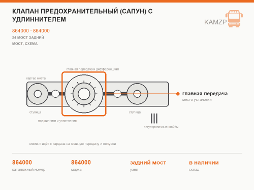 Клапан предохранительный (сапун) с удлиннителем, каталожный номер 864000