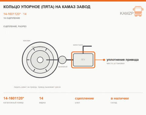 Кольцо упорное (пята) на КАМАЗ завод, каталожный номер 14-1601120*