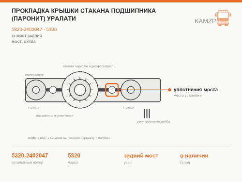 Прокладка крышки стакана подшипника (паронит) УралАТИ, каталожный номер 5320-2402047