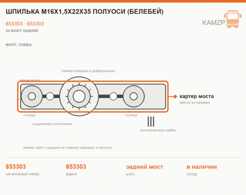 Шпилька М16х1,5х22х35 полуоси (Белебей) - фото