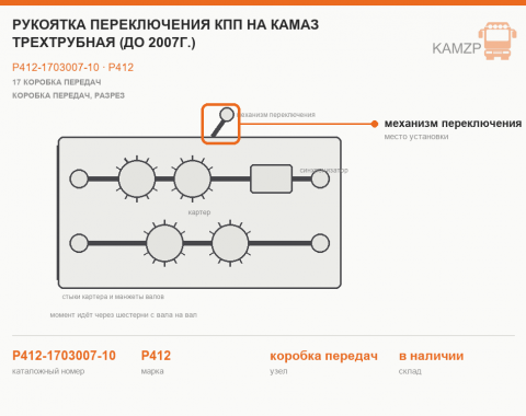 Рукоятка переключения КПП на КАМАЗ трехтрубная (до 2007г.), каталожный номер Р412-1703007-10