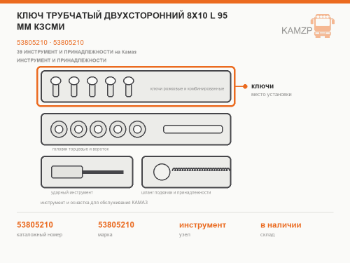 Ключ трубчатый двухсторонний 8х10 l 95 мм кзсми, каталожный номер 53805210