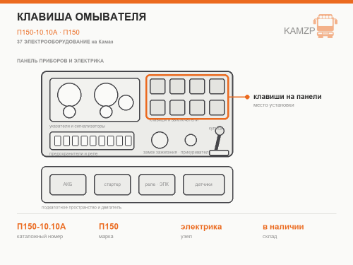 Клавиша омывателя, каталожный номер П150-10.10А