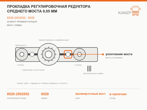 Прокладка регулировочная редуктора среднего моста 0,05 мм фото