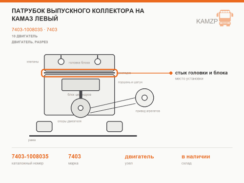 Патрубок выпускного коллектора на КАМАЗ левый, каталожный номер 7403-1008035