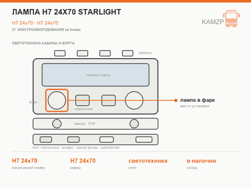 Лампа h7 24х70 starlight