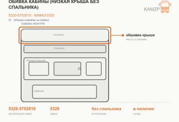 Обивка кабины (низкая крыша без спальника) фото
