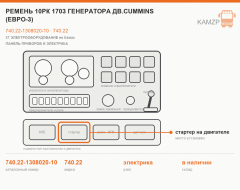 Ремень 10рк 1703 генератора дв.cummins (Евро-3), каталожный номер 740.22-1308020-10