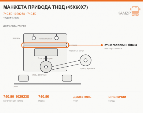 Манжета привода ТНВД (45х60х7), каталожный номер 740.50-1029238