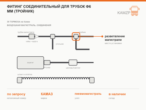 Фитинг соединительный для трубок Ф6 мм (тройник) фото