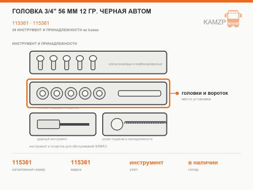 Головка 3/4" 56 мм 12 гр. черная Автом, каталожный номер 115361