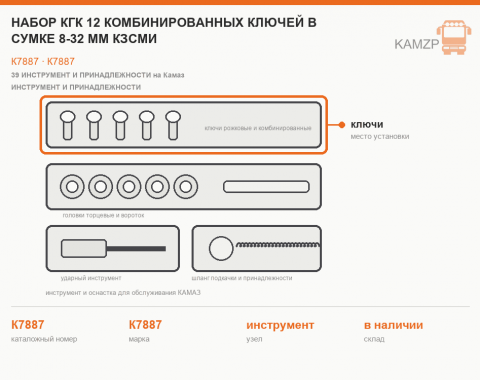 Набор КГК 12 комбинированных ключей в сумке 8-32 мм КЗСМИ - фото