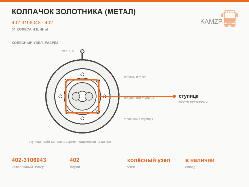 Колпачок золотника (метал), каталожный номер 402-3106043