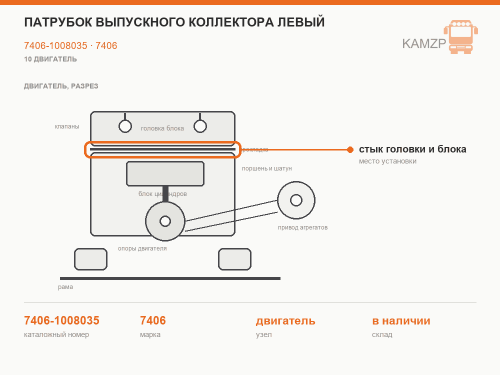 Патрубок выпускного коллектора левый, каталожный номер 7406-1008035