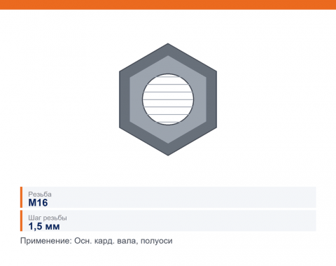 Гайка М16х1,5 осн. кард. вала, полуоси, каталожный номер 1/21641/21