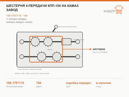 Шестерня 4-передачи КПП-154 на Камаз завод фото