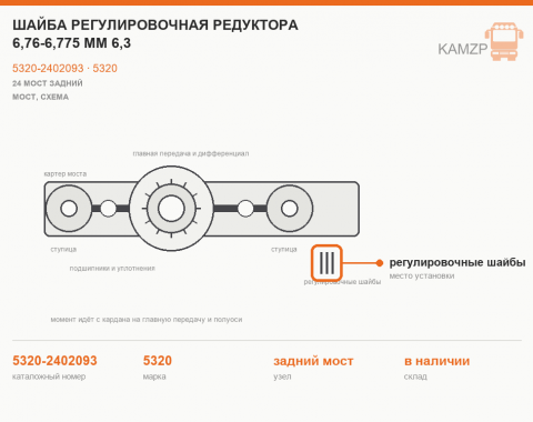 Шайба регулировочная редуктора 6,76-6,775 мм 6,3, каталожный номер 5320-2402093