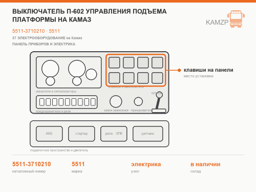 Выключатель П-602 управления подъема платформы на КАМАЗ, каталожный номер 5511-3710210