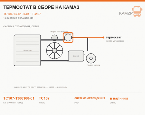 Термостат в сборе на КАМАЗ, каталожный номер ТС107-1306100-01
