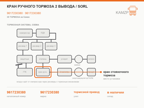 Кран ручного тормоза 2 вывода / sorl, каталожный номер 9617230380