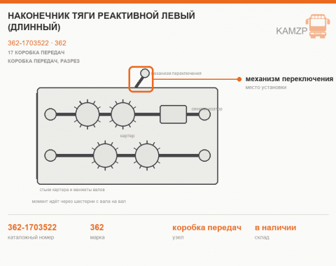 Наконечник тяги реактивной левый (длинный), каталожный номер 362-1703522