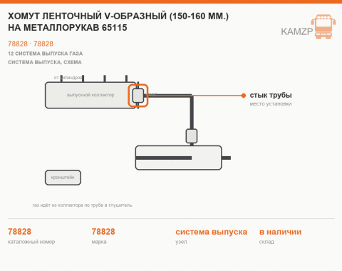 Хомут ленточный V-образный (150-160 мм.) на металлорукав 65115, каталожный номер 78828