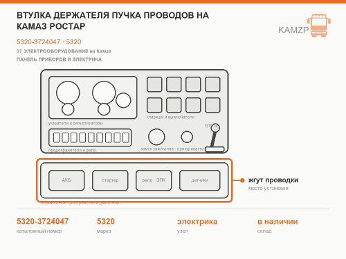 Втулка держателя пучка проводов на КАМАЗ Ростар, каталожный номер 5320-3724047