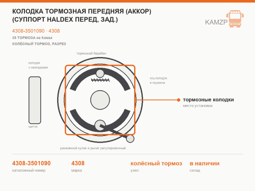Колодка тормозная передняя (аккор) (суппорт haldex перед, зад.), каталожный номер 4308-3501090