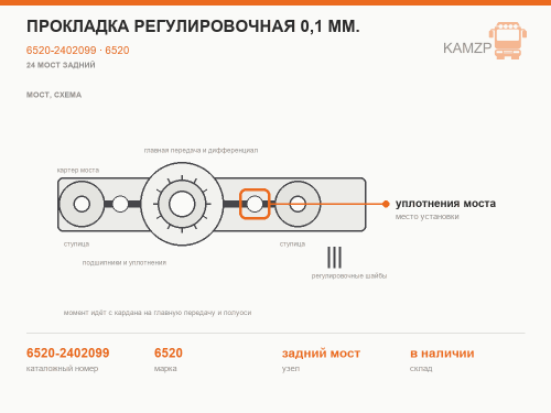 Прокладка регулировочная 0,1 мм., каталожный номер 6520-2402099