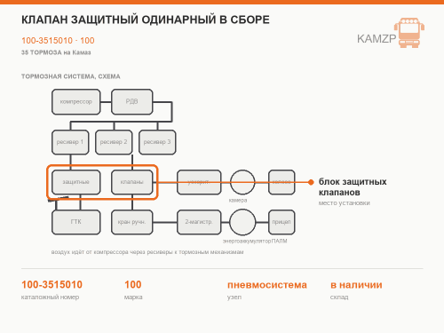 Клапан защитный одинарный в сборе, каталожный номер 100-3515010
