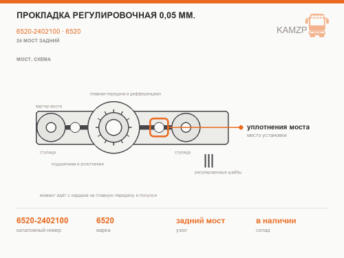 Прокладка регулировочная 0,05 мм., каталожный номер 6520-2402100