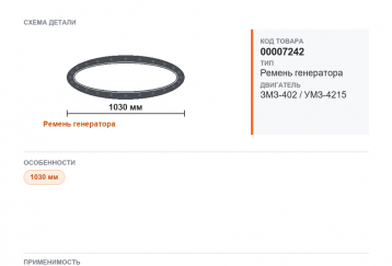 Ремень генератора 1030 для Газель а/м ГАЗ 3302, 3110 дв. 402, УМЗ-4215 зубчатый БРТ фото