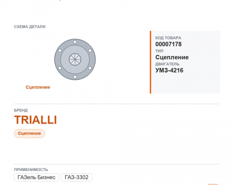 Диск сцепления ведомый для ГАЗель, а/м газ 3302 "бизнес" дв.4216 trialli, каталожный номер FD394