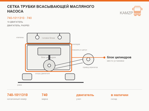 Сетка трубки всасывающей масляного насоса, каталожный номер 740-1011310