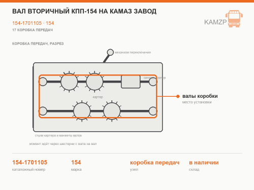 Вал вторичный КПП-154 на Камаз  завод фото