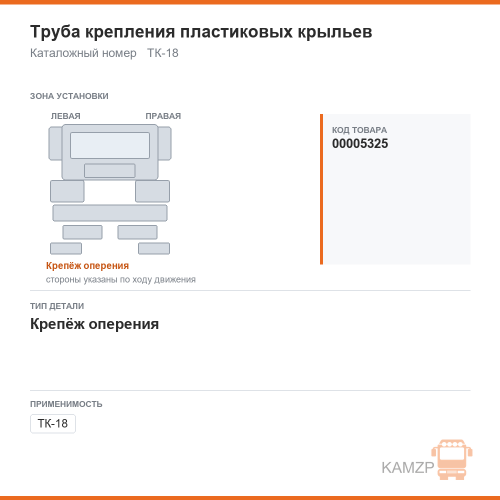 Труба крепления пластиковых крыльев, каталожный номер ТК-18