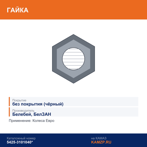 Гайка колеса Евро (Белебей) черная, каталожный номер 5425-3101040*