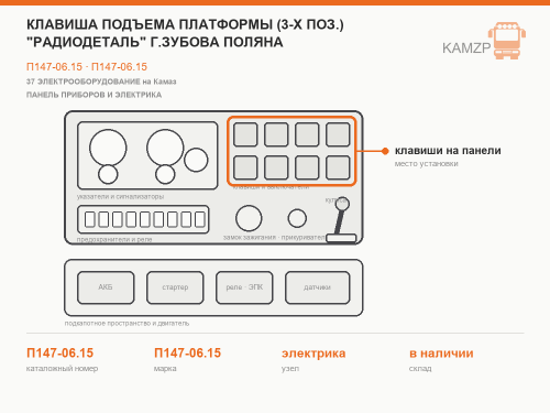 Клавиша подъема платформы (3-х поз.) "Радиодеталь" г.Зубова Поляна, каталожный номер П147-06.15