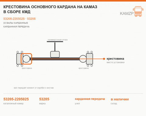 Крестовина основного кардана на КАМАЗ в сборе КМД, каталожный номер 53205-2205025